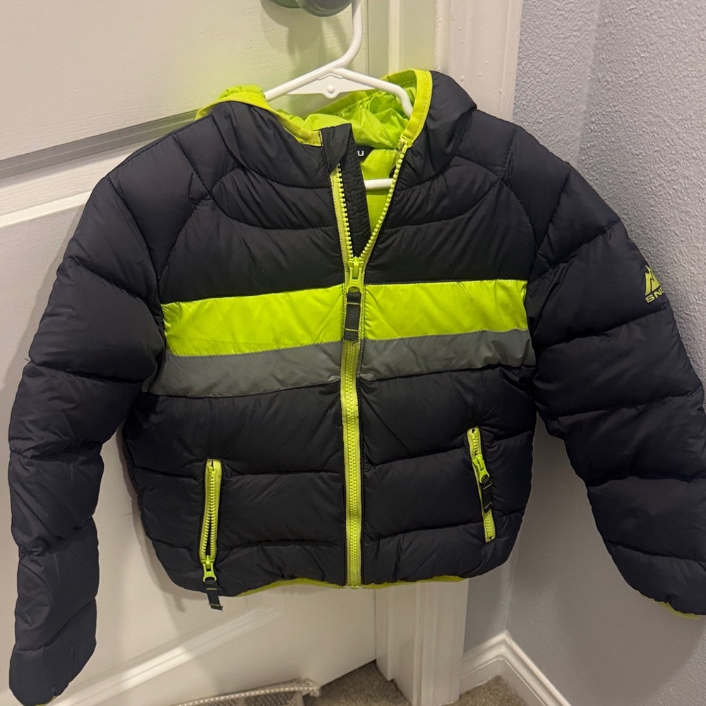 Kids Black and Neon Green Puffer Jacket